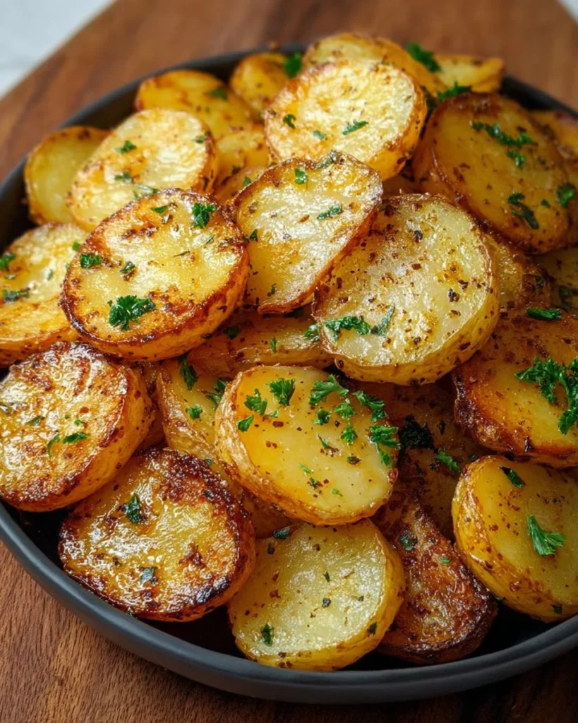 Delicious air fryer sliced potatoes served in a bowl