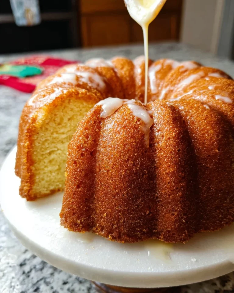 Deliciously moist 7UP Bundt Cake topped with glaze and garnished with citrus slices