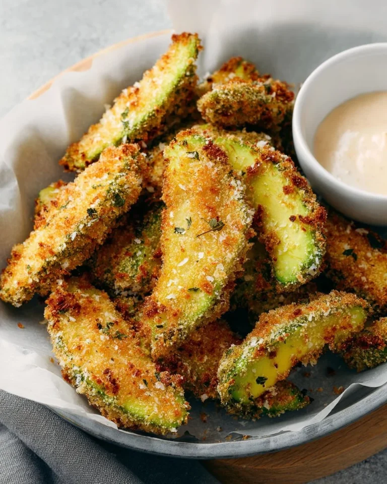 Delicious air fryer avocado fries served with dipping sauce