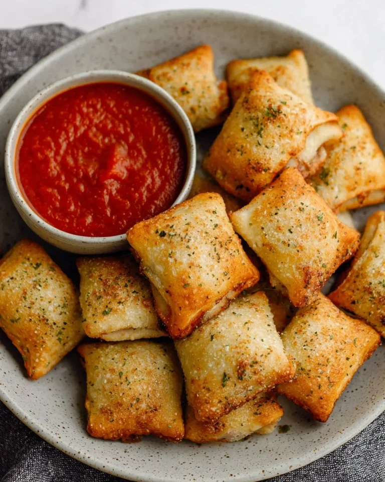 Delicious air fryer frozen pizza rolls served with dipping sauce