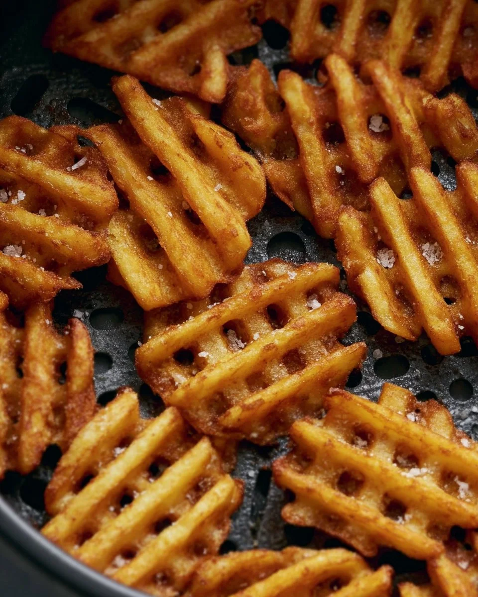 Crispy air fryer frozen waffle fries served in a bowl