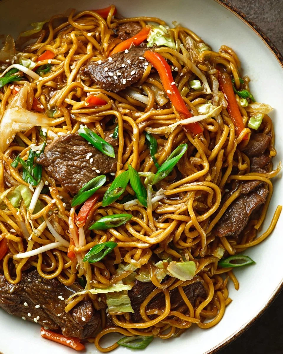 Delicious Beef Chow Mein with tender beef, vegetables, and stir-fried noodles.