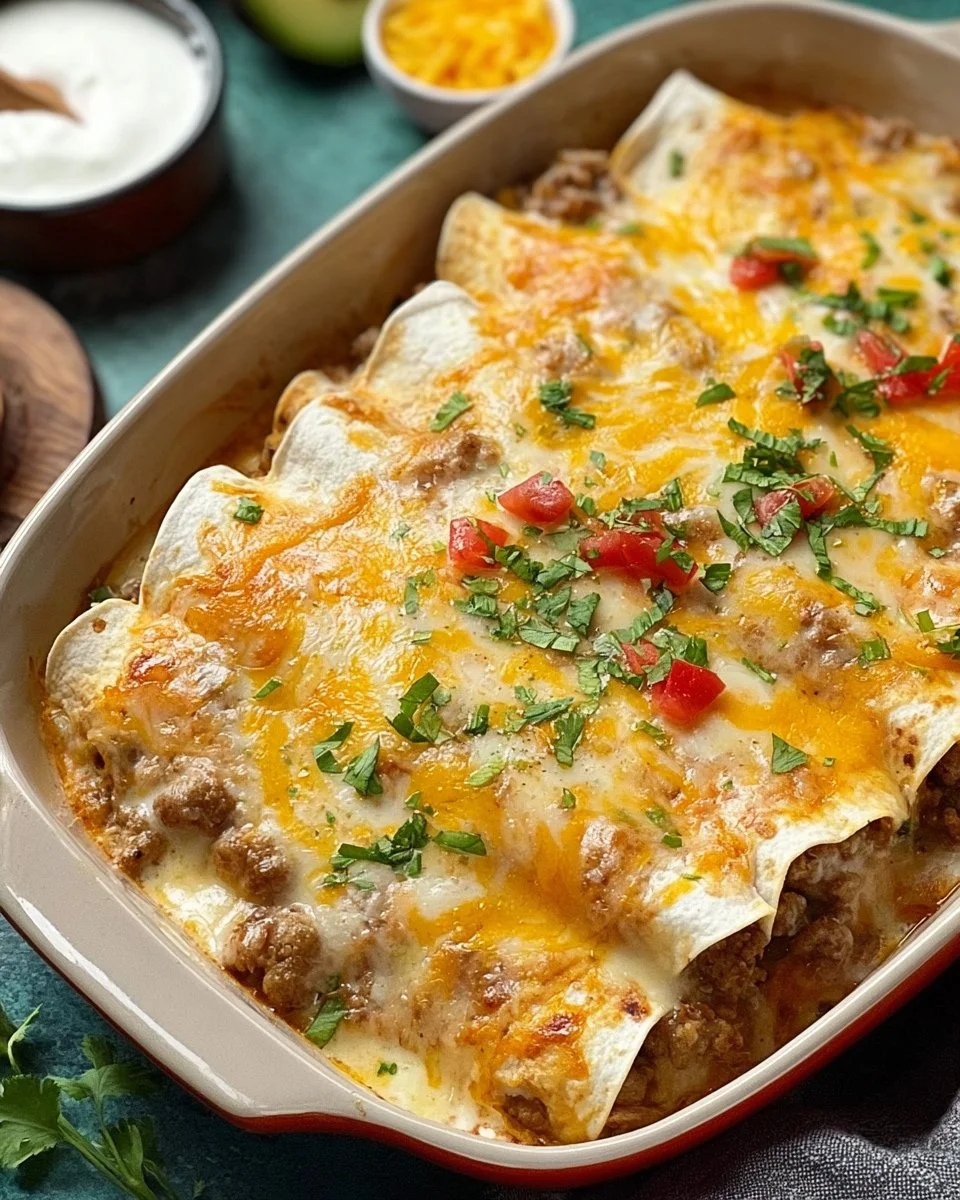 Deliciously baked breakfast enchiladas served on a plate