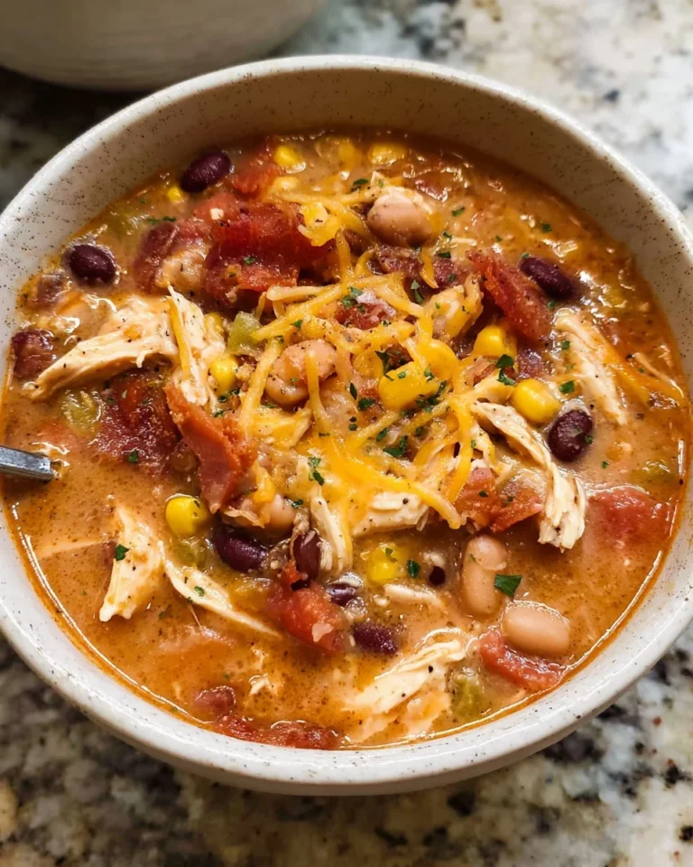 Bowl of creamy Crack Chicken Chili topped with cheese and green onions