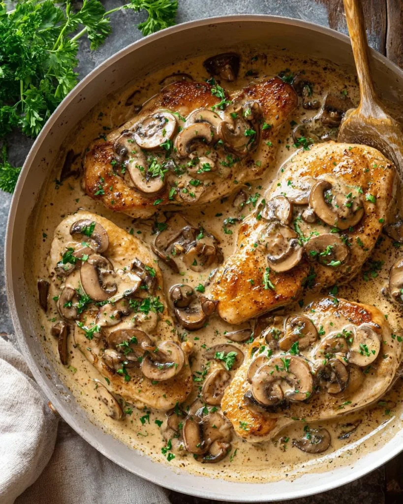 Creamy Chicken Marsala dish with tender chicken and rich mushroom sauce