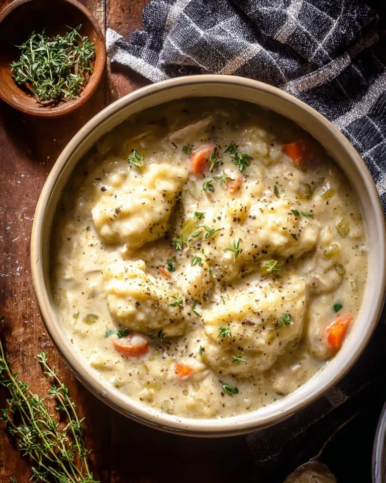 Delicious Crockpot Creamy Chicken and Dumplings in a bowl