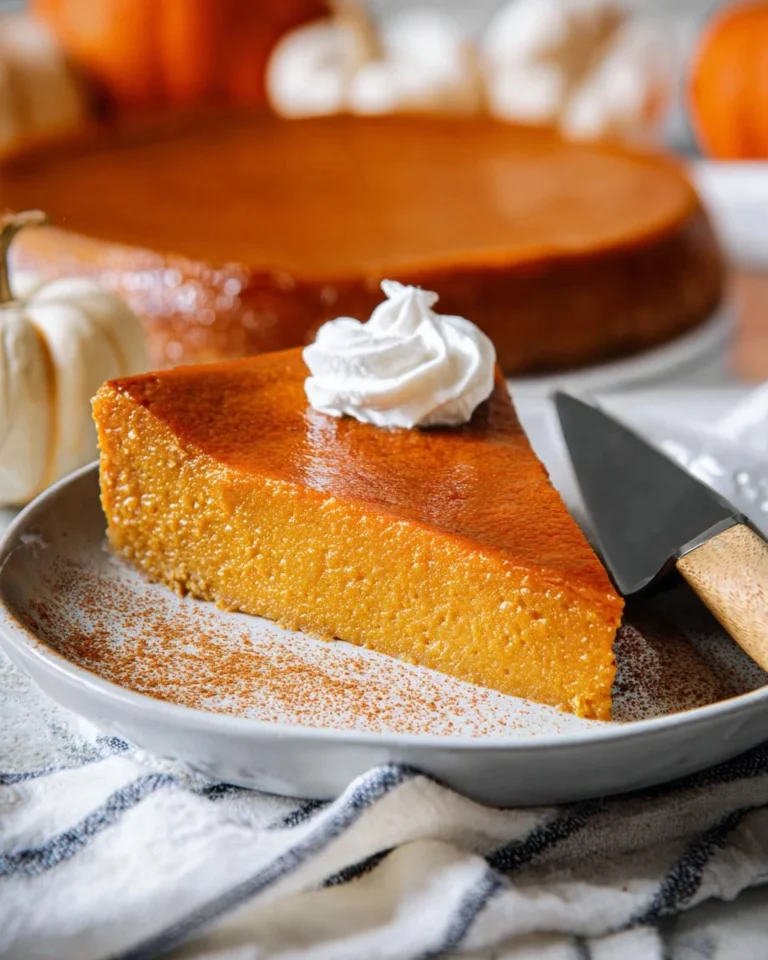 Delicious crustless pumpkin pie served on a festive table