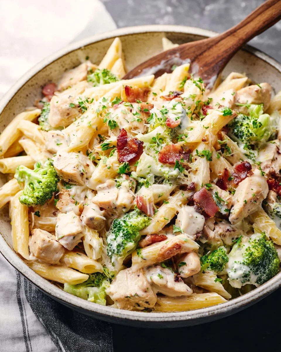 Cheesy Chicken, Bacon and Broccoli Ranch Pasta