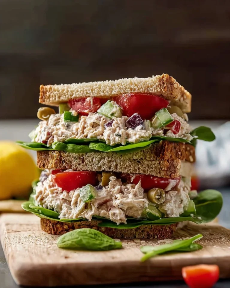 Delicious Mediterranean Tuna Salad Sandwich with fresh ingredients