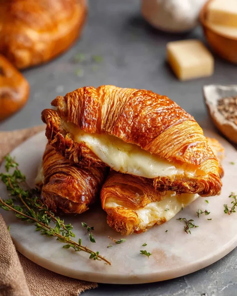 Golden Croissant Grilled Cheese sandwich with melted cheese and crispy layers