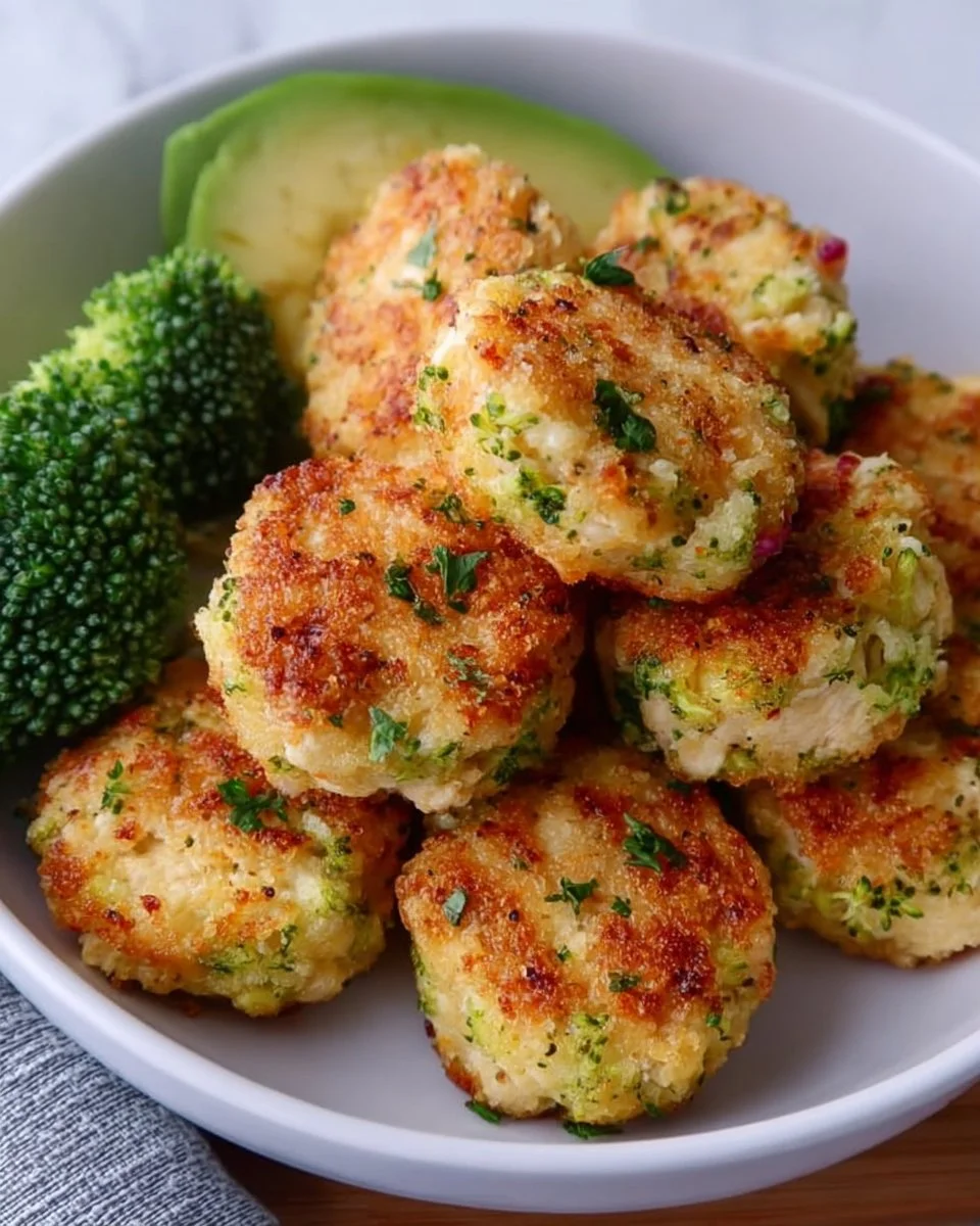Healthy chicken and broccoli nuggets served on a plate