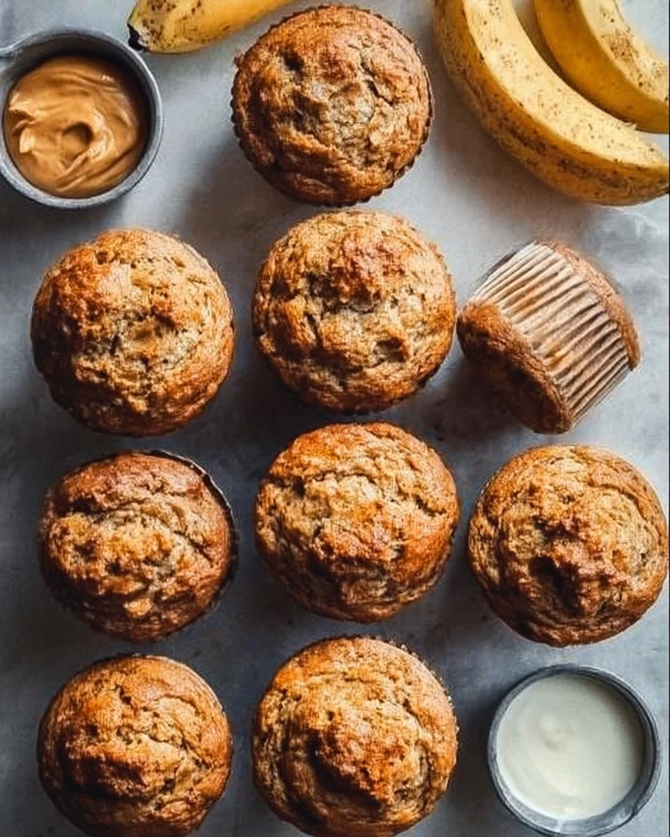 Healthy peanut butter banana muffins fresh out of the oven