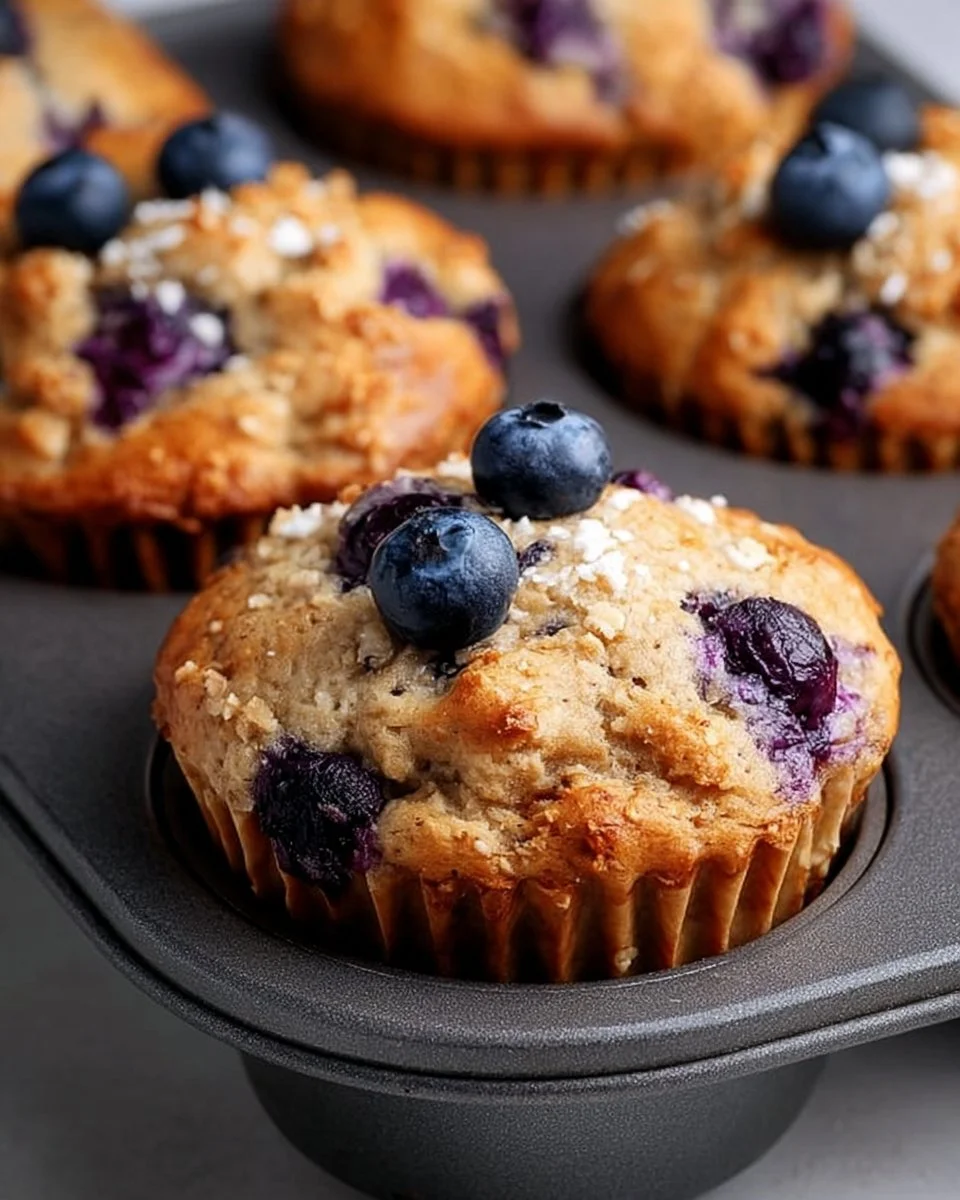 Hearty blueberry protein muffins fresh out of the oven
