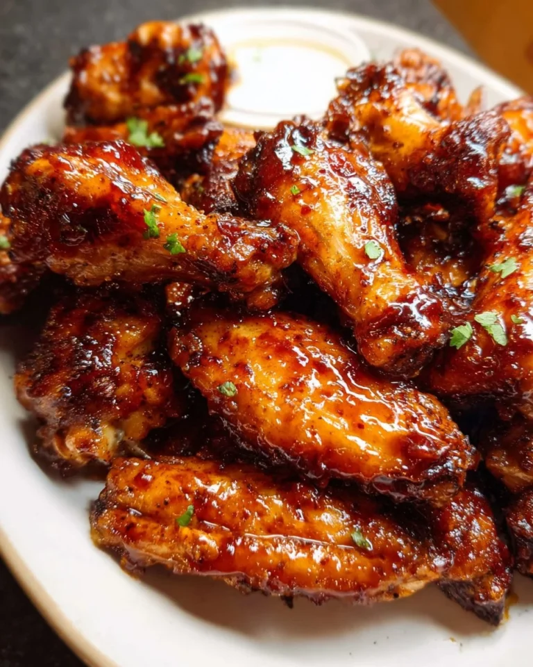 Delicious and spicy Honey Chipotle Wings garnished with fresh herbs.