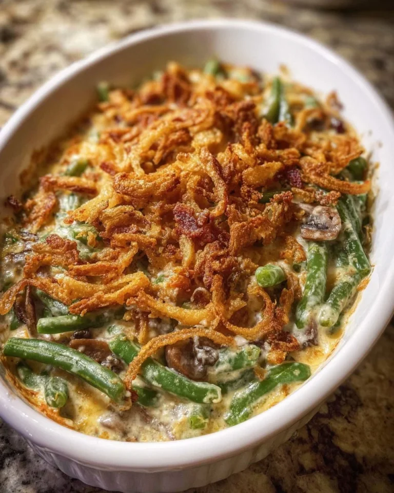 Delicious Campbell's green bean casserole served in a dish