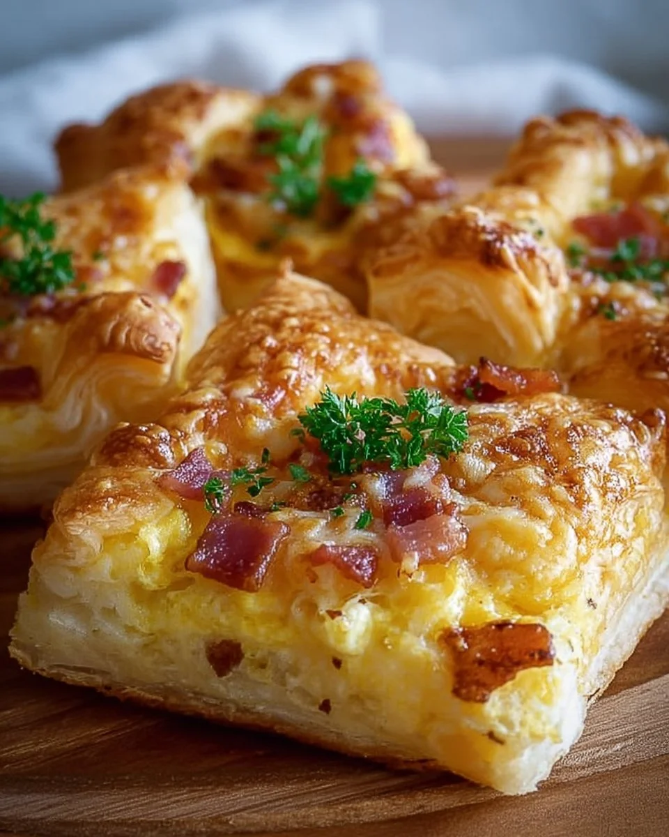 Mini Puff Pastry Breakfast Squares with cheese and herbs