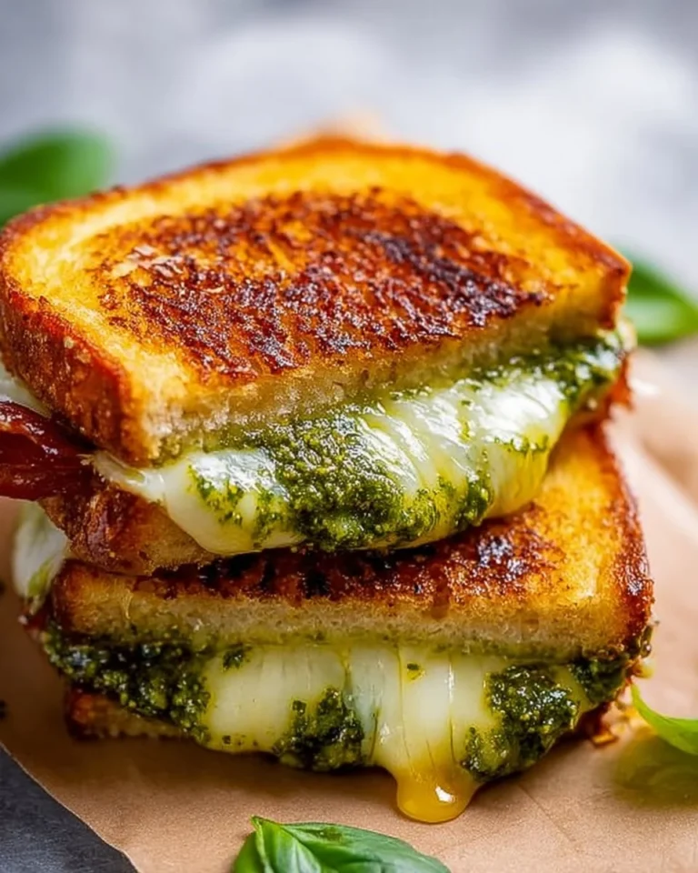 Delicious Pesto Grilled Cheese sandwich with melted cheese and vibrant pesto