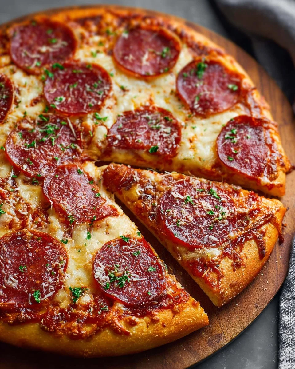 Delicious salami pizza topped with savory slices of salami and melted cheese