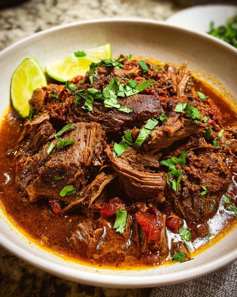Delicious slow cooker barbacoa beef served in a taco.