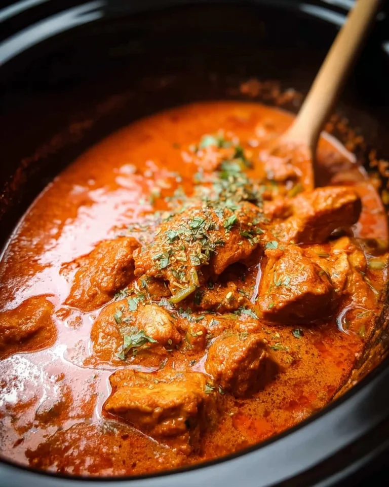 Delicious slow cooker chicken tikka masala served with rice and garnished with cilantro