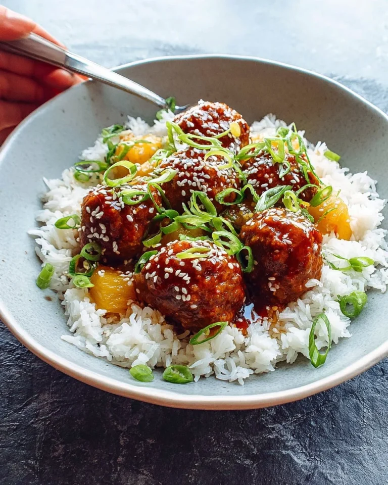 Slow Cooker Teriyaki Meatballs with Pineapple served in a bowl