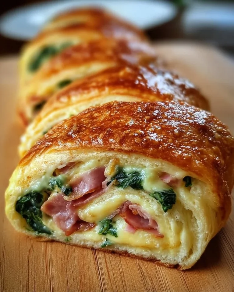 Spinach ham breakfast rolls on a plate, perfect for a hearty breakfast.