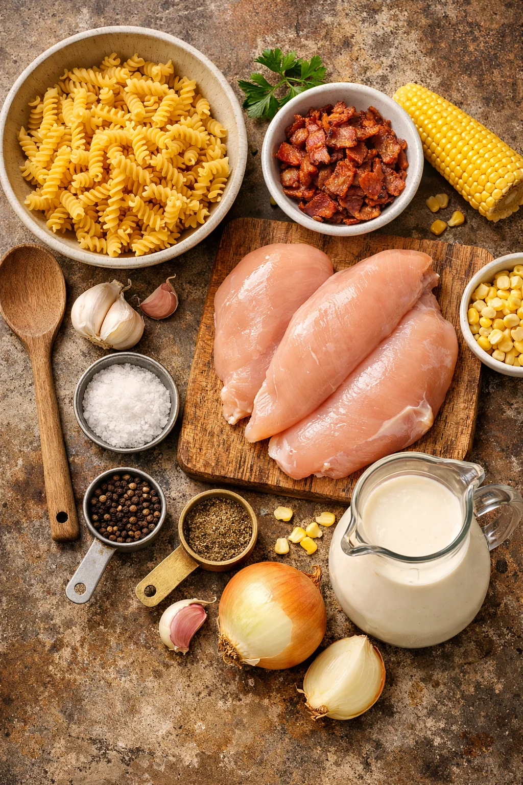 Creamy Chicken Pasta with Corn and Bacon