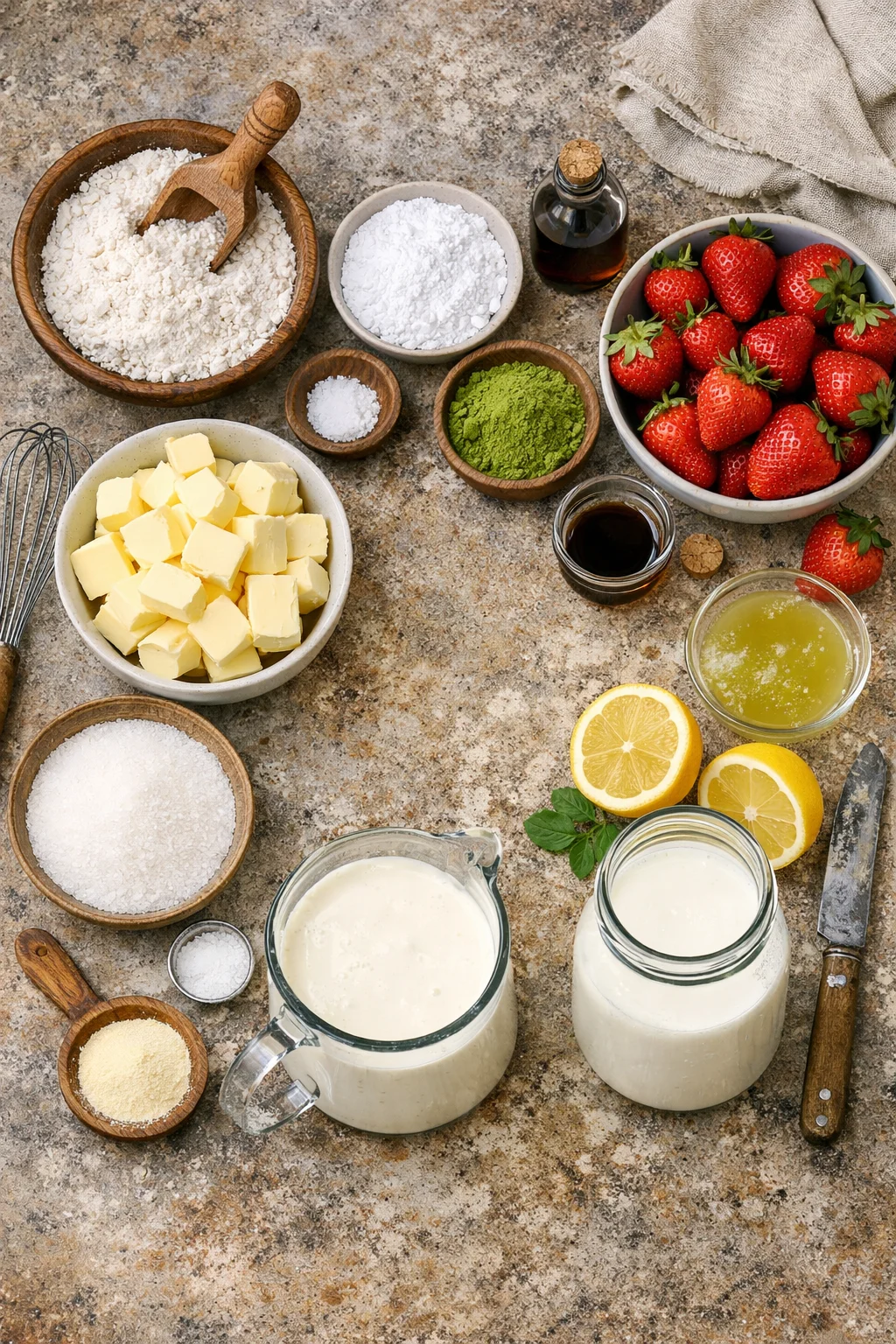 Matcha strawberry cream bars