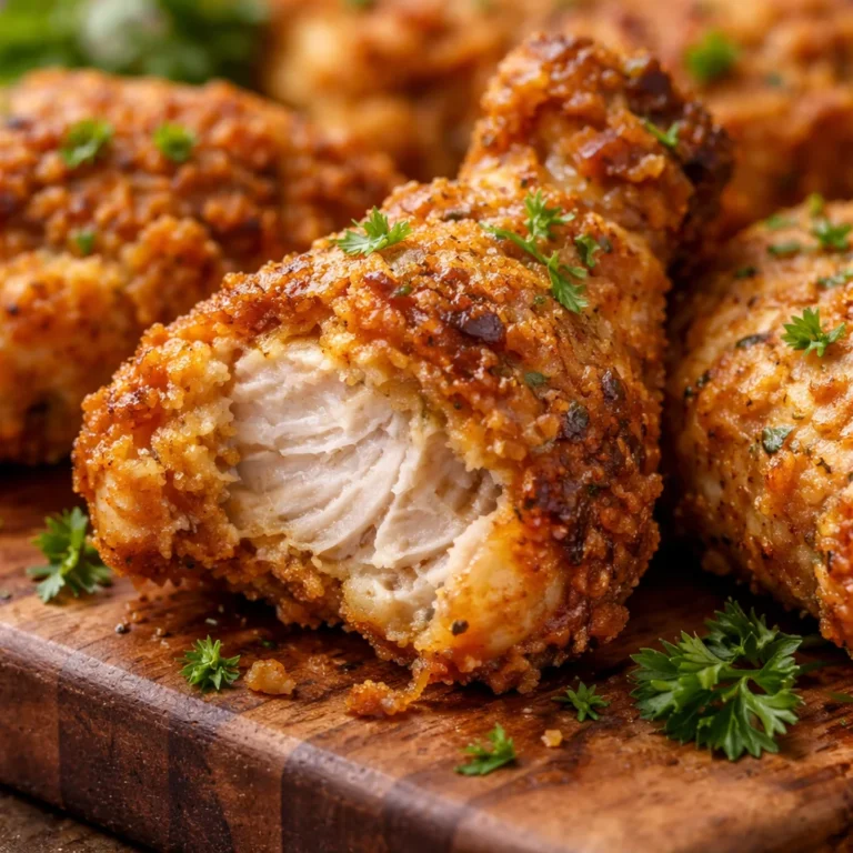 Buttermilk Ranch Oven Fried Chicken with crispy coating served on a plate