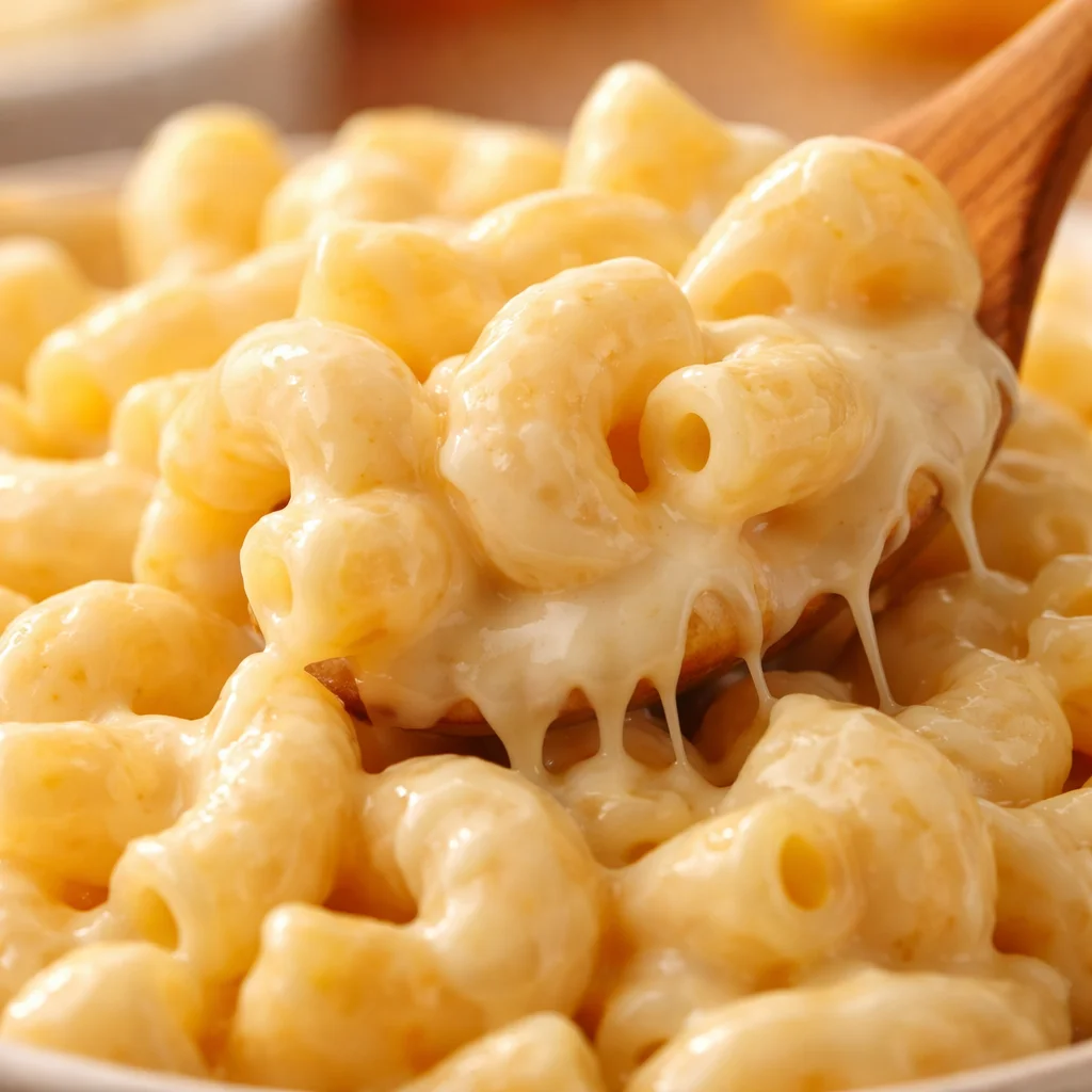 Bowl of creamy white cheddar mac and cheese garnished with herbs.