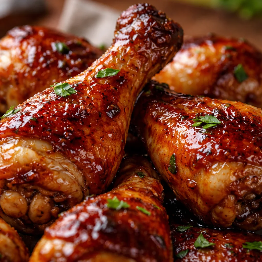Delicious Sweet and Smokey Drumsticks seasoned with BBQ glaze and served on a platter
