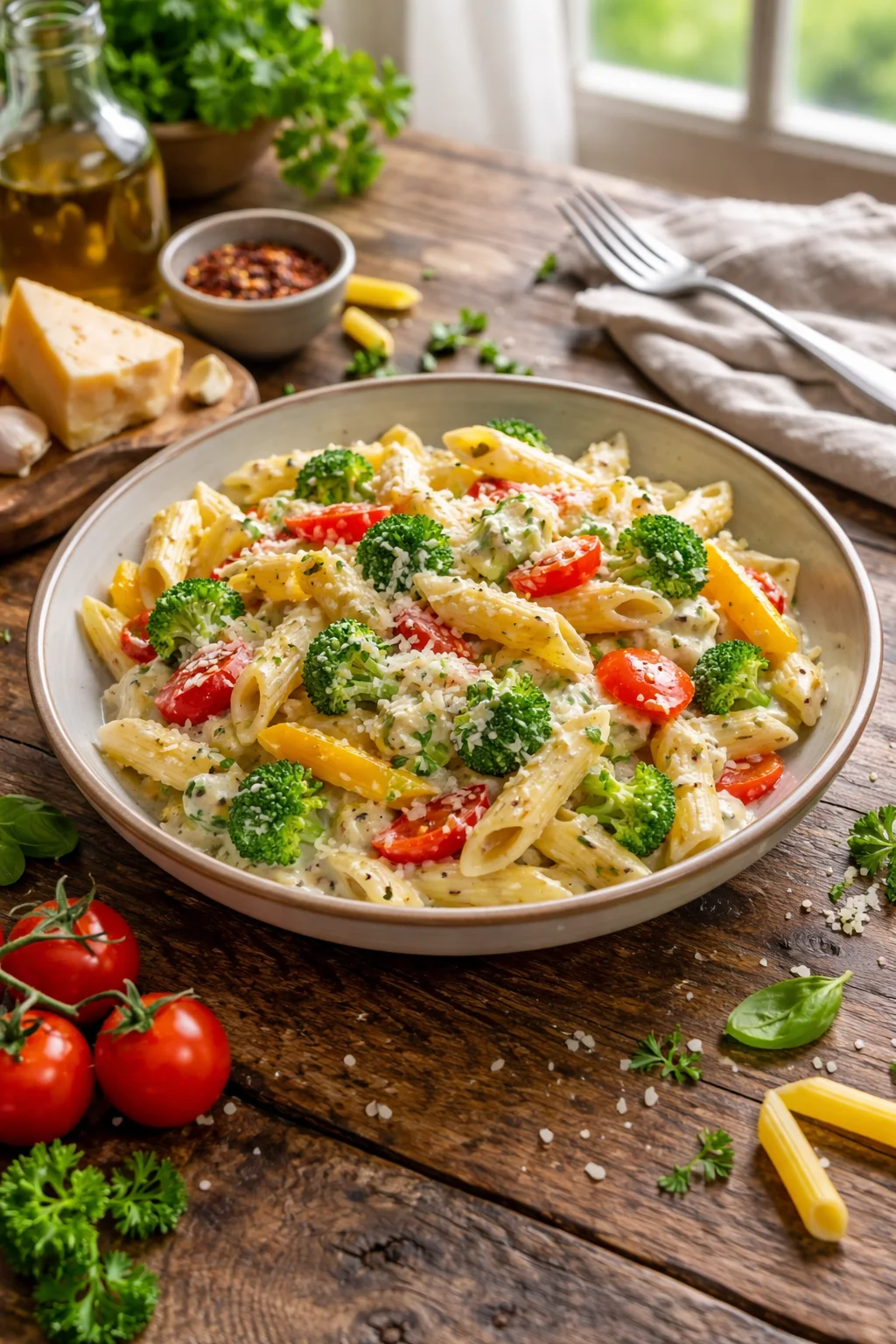 White sauce pasta with vegetables